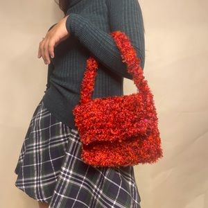Fuzzy textured orange and red y2k vintage style mini bag